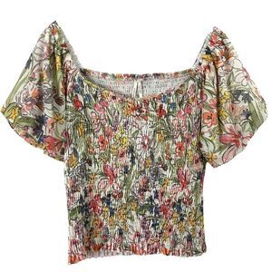 Anthropologie‎ Aurelia Floral Smocked Short Sleeve Blouse Sz M